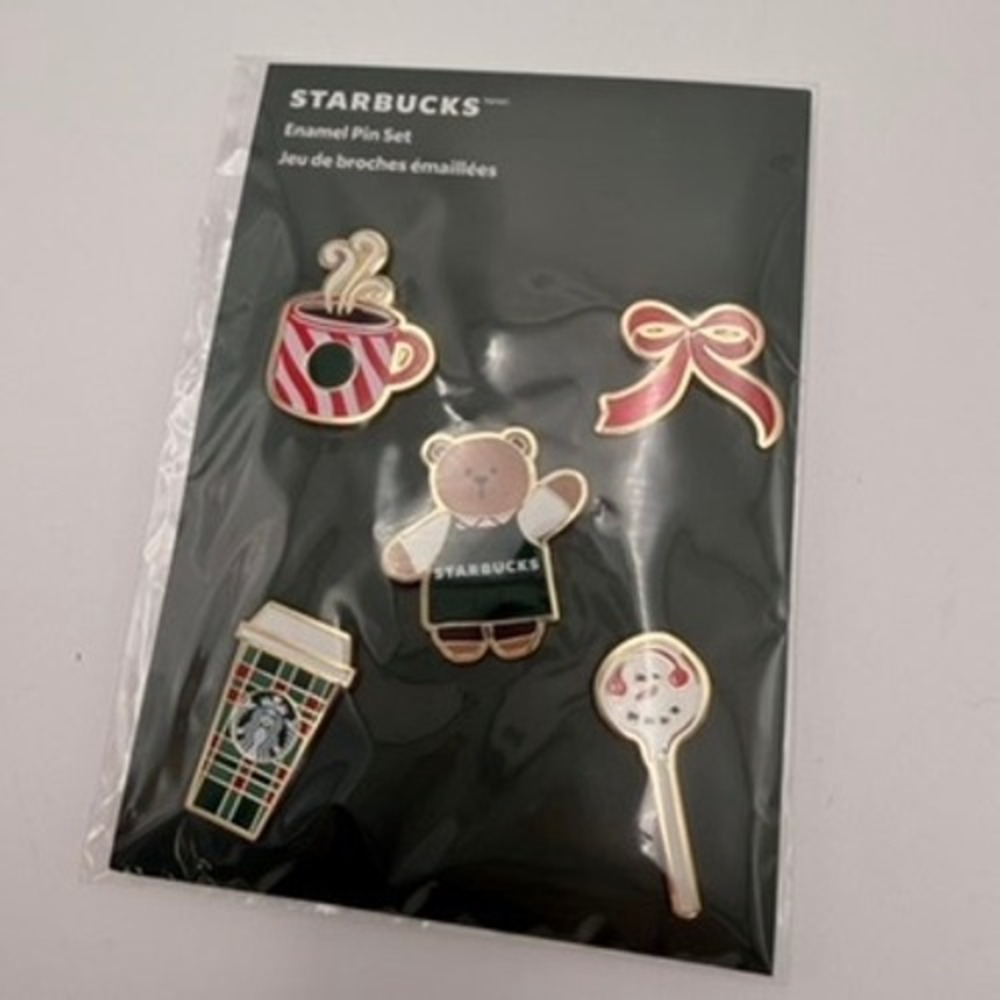 Starbucks Enamel Pin Set‎ Unisex OS Multicolor NEW Holiday Bearista Cups Bow 5pk